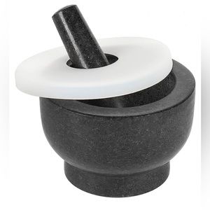 6 Inch Granite Mortar and Pestle Set with Silicone Lid Heavy Duty
